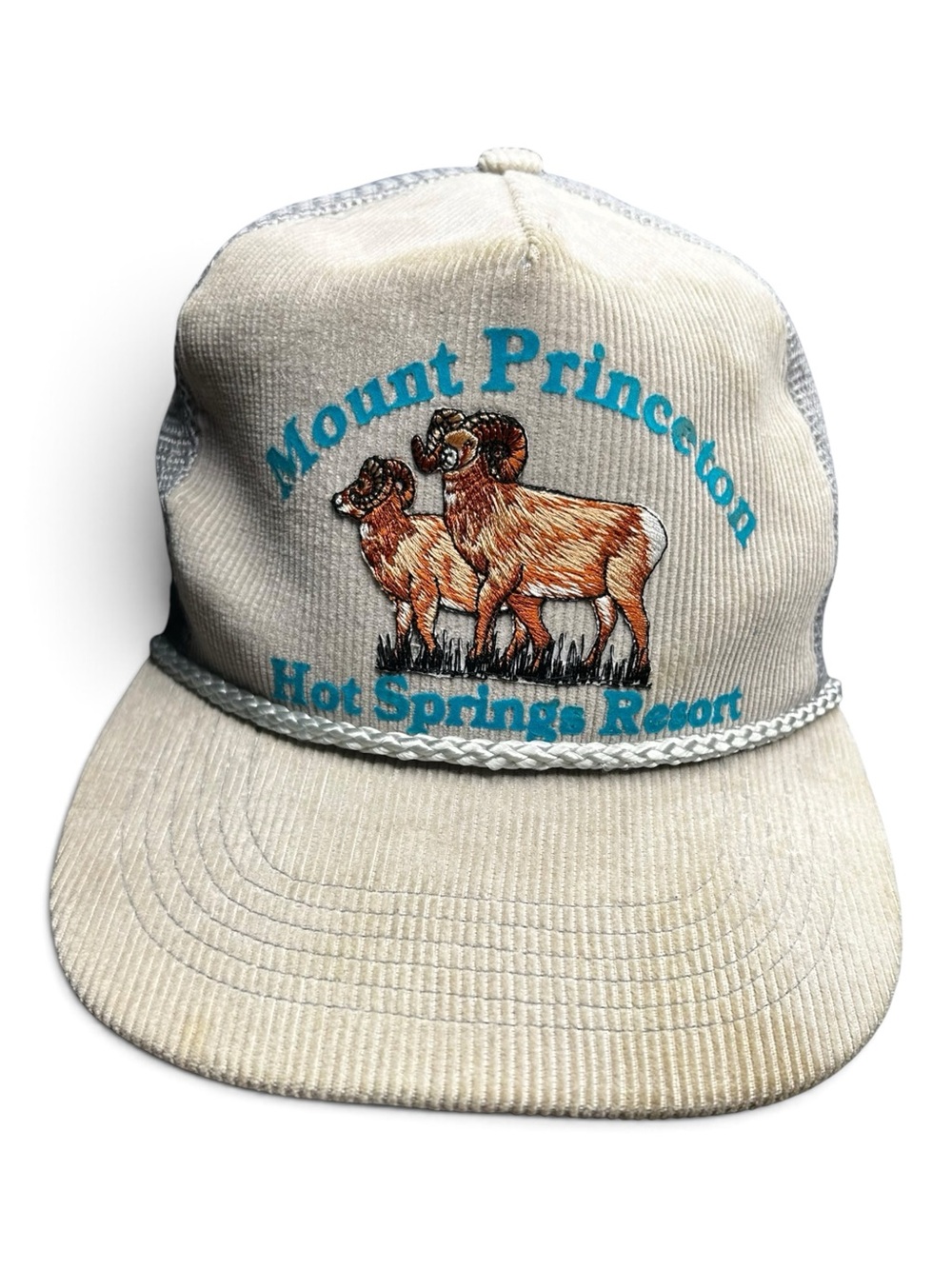 Vintage Mount‎ Princeton Hot Springs Resort Ram Corduroy Trucker Snapback Hat